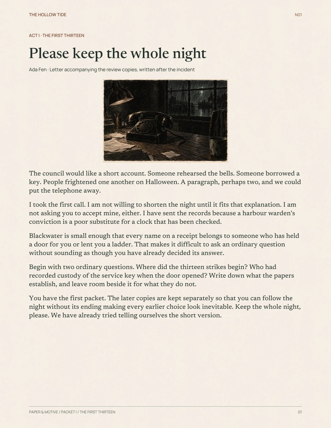 Ada's opening letter from The Hollow Tide printable game